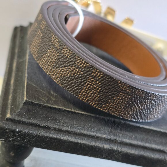 Michael Michael Kors MK Gold Brown Reversible Canvas Women's Skinny Belt, M, NWT - Picture 3 of 11